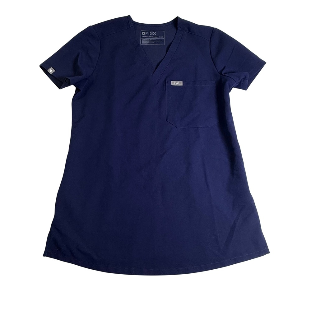 FIGS Catarina Scrub Top Women XXS Navy Blue Excellent V-Neck Chest Pocket FW1000